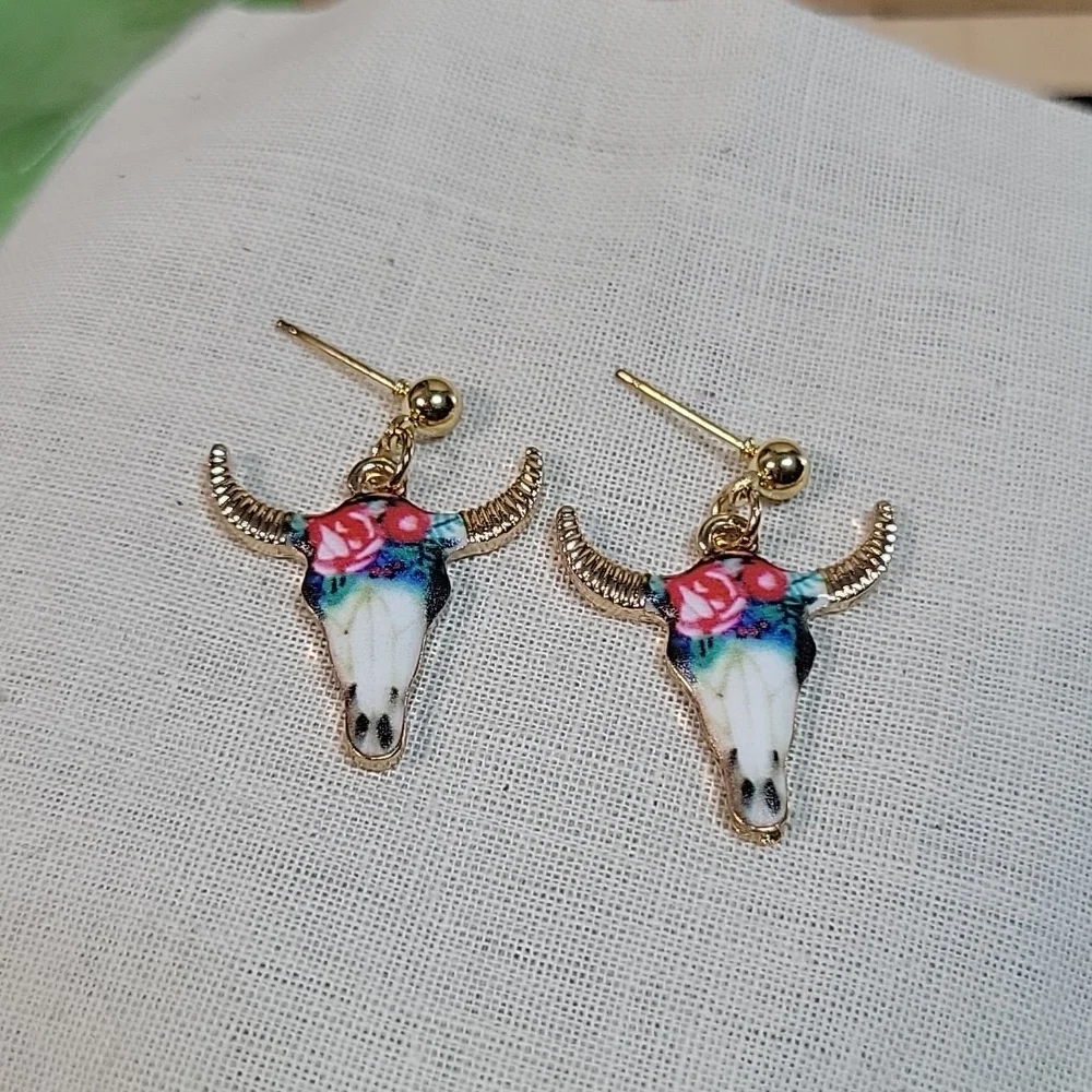 Floral Longhorn Drop Earrings - Picture 1 of 6